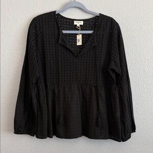 Cost Plus World Market Black Eyelet Peasant Tunic
